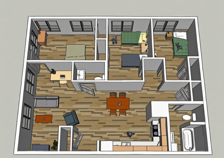 Floor plan for 3 beds, 2 baths, 1255 sqft